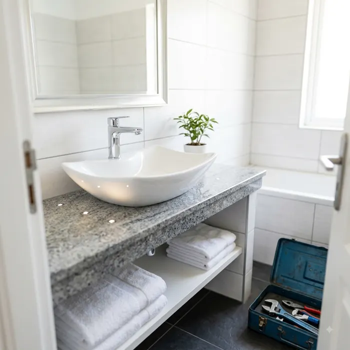 Salle de bain avec robinetterie neuve installée