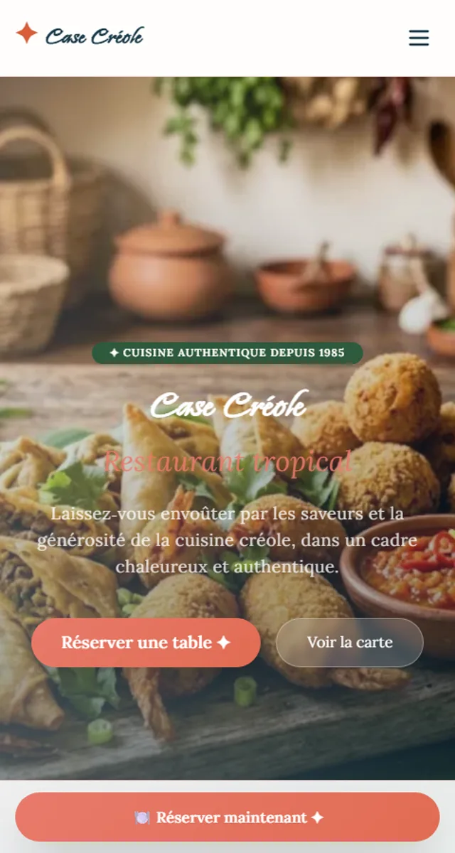 Vue mobile de la démo Case Créole Traiteur