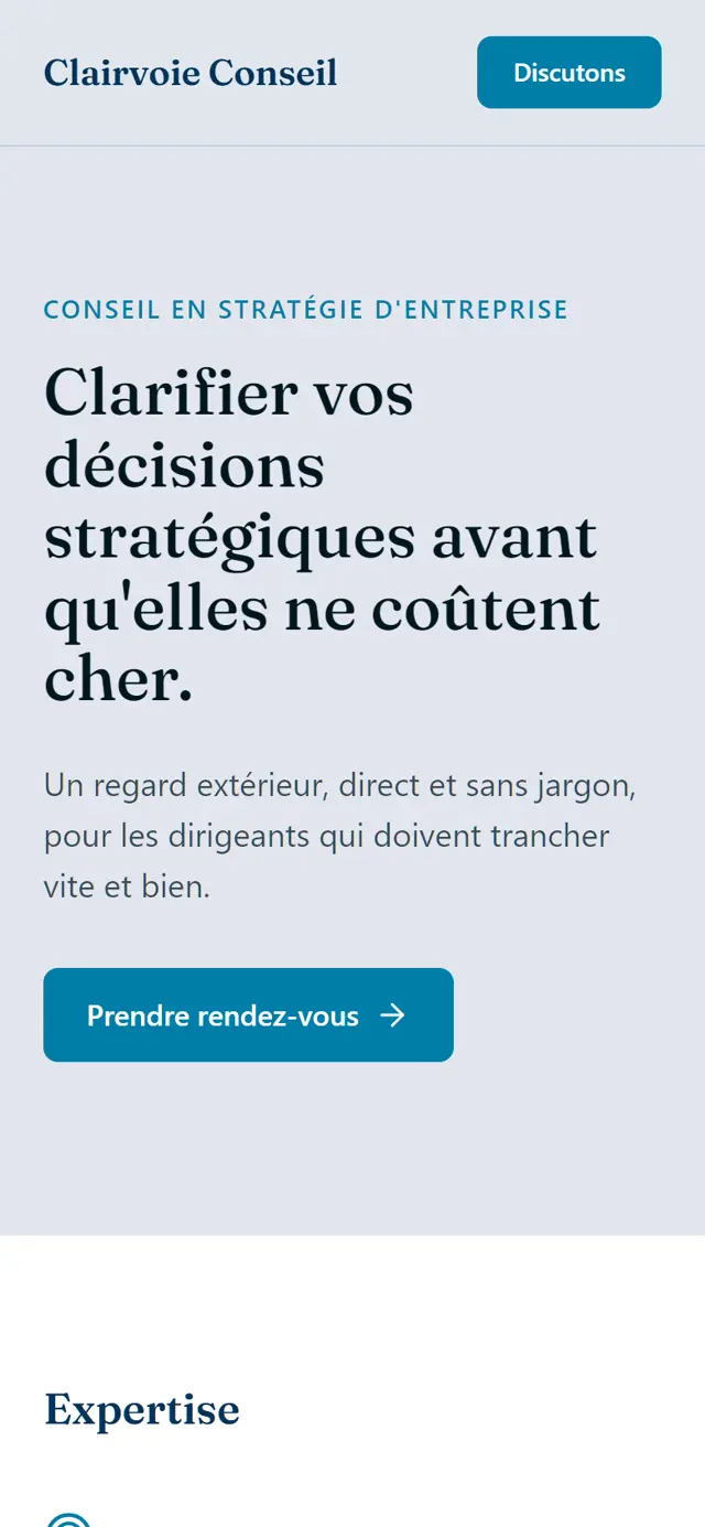 Vue mobile de la démo Clairvoie Conseil