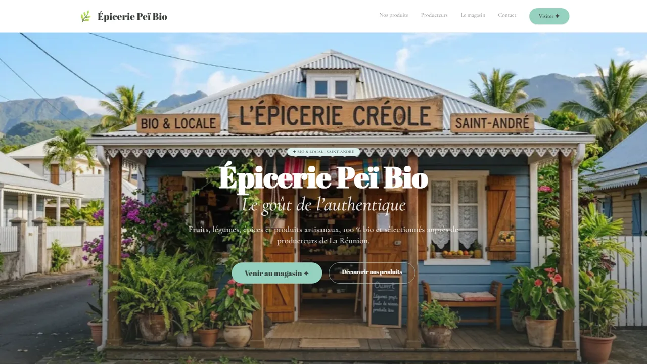 Page d'accueil de la démo Épicerie Peï Bio