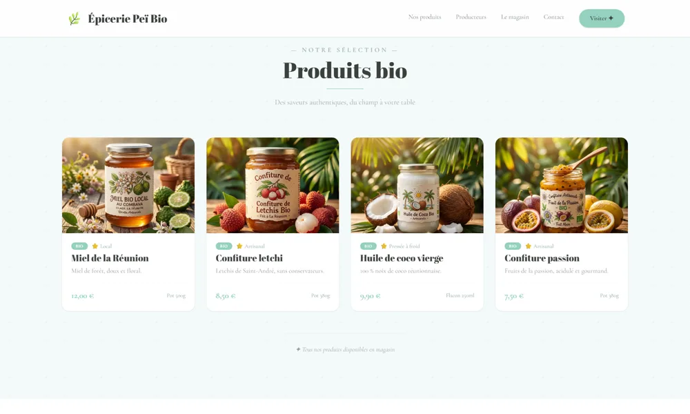 Grille des produits de la démo Épicerie Peï Bio
