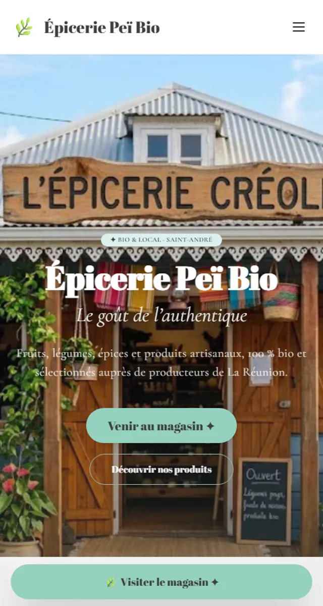 Vue mobile de la démo Épicerie Peï Bio