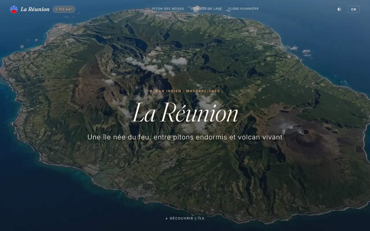 Page d'accueil du site La Réunion, portrait d'une île volcanique