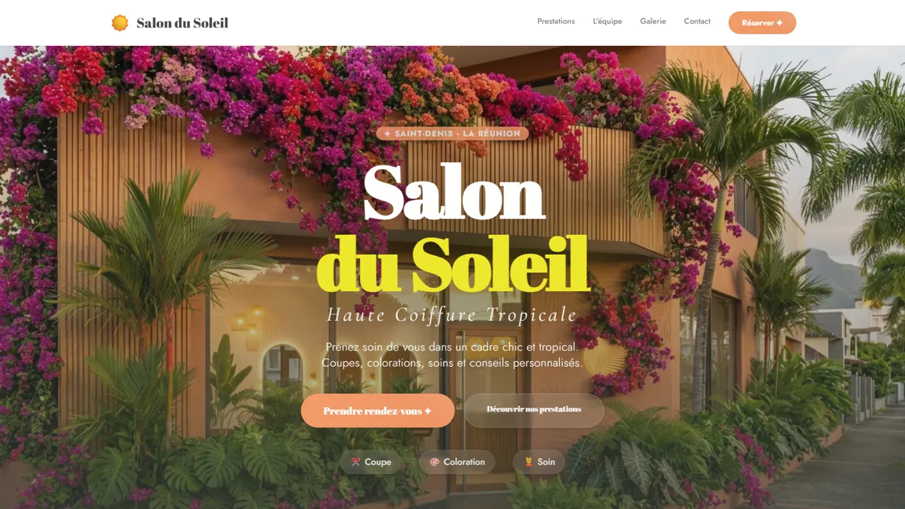 Page d'accueil de la démo Salon du Soleil
