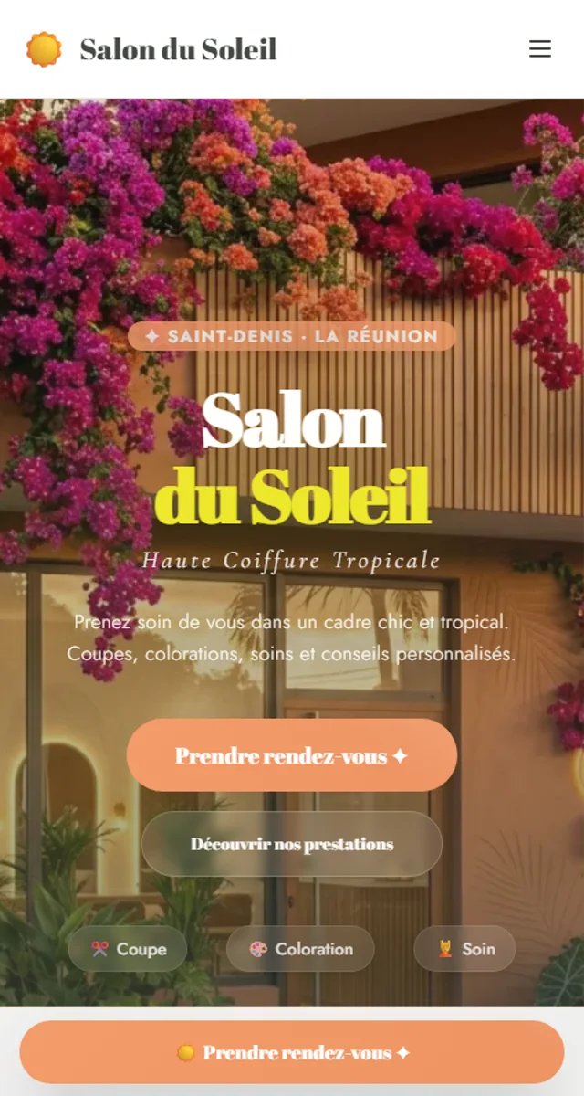 Vue mobile de la démo Salon du Soleil