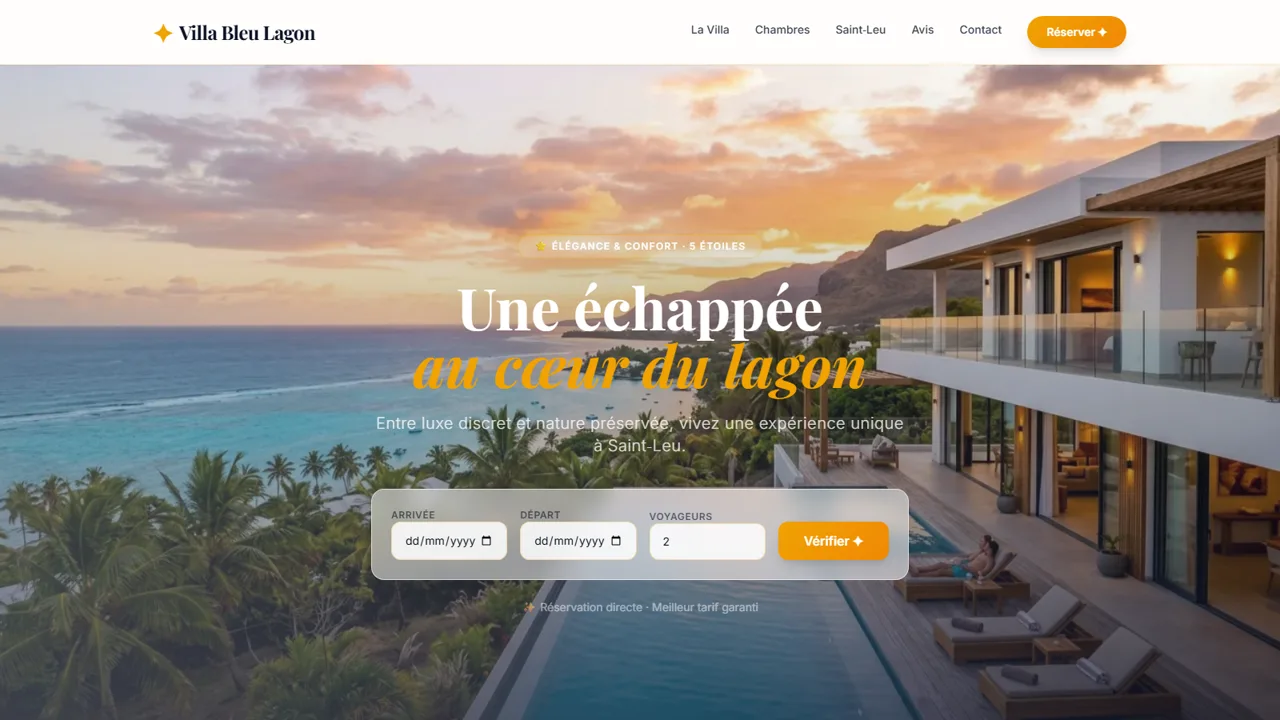 Page d'accueil de la démo Villa Bleu Lagon